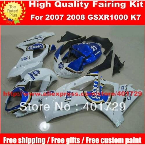 White Lucky Strike Motorcycle Fairings for SUZUKI GSX- R1000 2007 2008 GSXR1000 07 08 K7 free gifts motorcycle body work