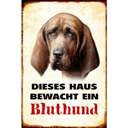 Dog Bloodhound Guarded Metal Tin Sign Dog Tin Sign for Street Garage Family Cafe Bar Door Plaque Wall Poster