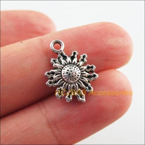 25Pcs Tibetan Silver Tone Retro Snowflake Sunflower Charms Pendants 13x17.5mm