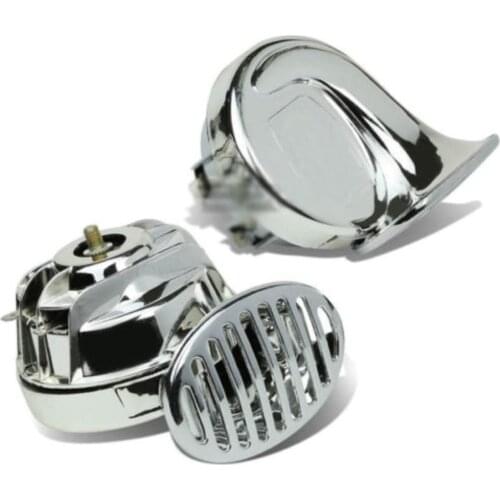 Cool 110db One Pair of Chrome Air Raid Siren Disc Snail Silver Horn Car Vehicle Truck Loud 12V Motor Driven