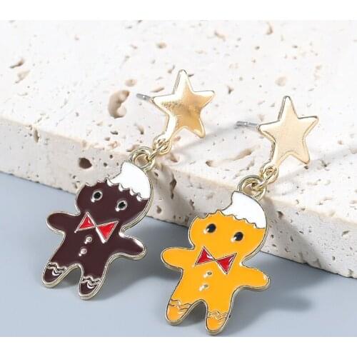 Find Me Christmas Dripping Oil Christmas stocking Gingerbread Man Pendant EarringsCreative Geometric For Women Holiday Jewelry