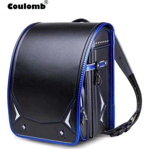 Coulomb Kid Backpack For Boys Japanese School Bag PU Randoseru Orthopedic Messenger Book Bags Japan Backpack A4 Bag 2020 New