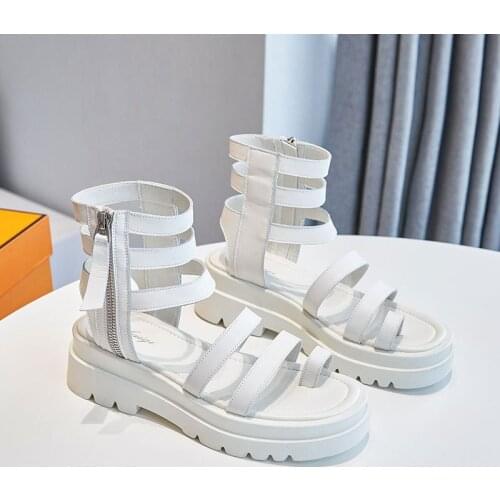 New Summer Wome Wedges Sandals Fashion Thick-soled Peep Toe Ladies Shoes Rome Comfortable Ankle Zipper Pure Color Women Sandals