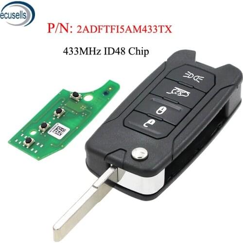Folding Remote Key for Jeep Renegade 2016-2018 433MHz ID48 Chip Megamos AES - 2ADFTFI5AM433TX SIP22 blade