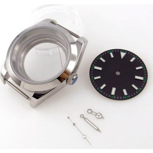 Steel Automatic 39mm Polished Men Watch Case fit NH35A NH36A MIYOTA 8215 Seeing Glass Back Luminous Marks Dial Hand Set