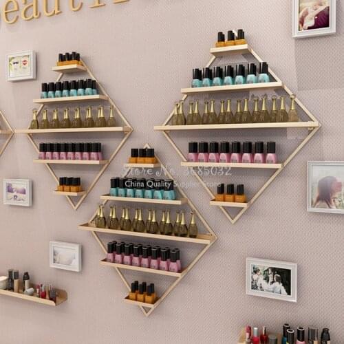 Diamond Shape Nordic Golden Nail polish shelf Set Nail Shop Display Stand Wall Hanging Cosmetics Shelf Nail Polish Display Rack