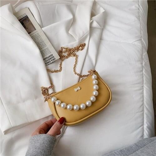 Pearl Beaded Design Chain Shoulder Bags for Women 2021 Summer Casual Small Luxury Brand Handbags Quality Female Crossbody Bag