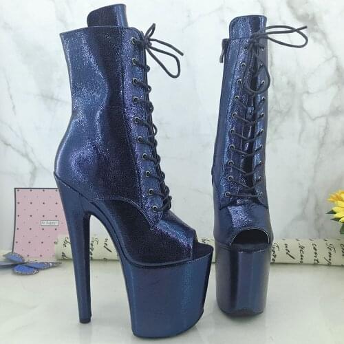 Leecabe Dark Blue upper 20CM Pole Dance shoes high heel exotic platform boots