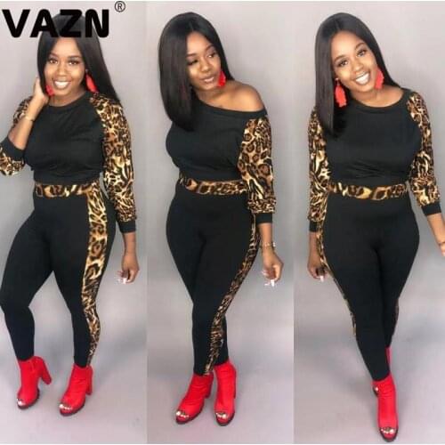 VAZN New arrival 2020 spring sexy lady 3 colors long set full sleeve pullover O-neck tees high waist long pants set casual sets