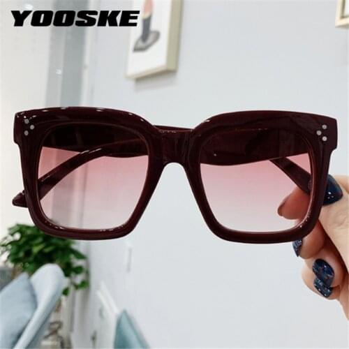 YOOSKE Vintage Big Frame Sunglasses Women Retro Square Sun Glasses Luxury Brand Designer Oversized Eyeglasses Ladies Red Eyewear