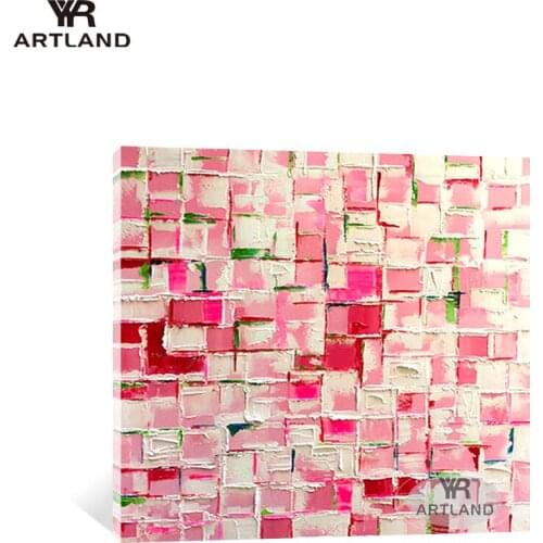 YYR-ARTLAND Free shipping Wedding decoration for home Handmade canvas abstract oil painting pink landscape for living room