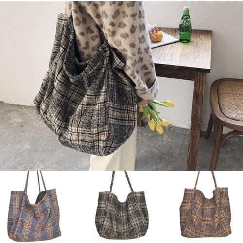 Hylhexyr Women’s Handbags Woolen Plaid Retro Versatile Tote Bags Fashion Large Capacity Bags Shoulder Bag Purses