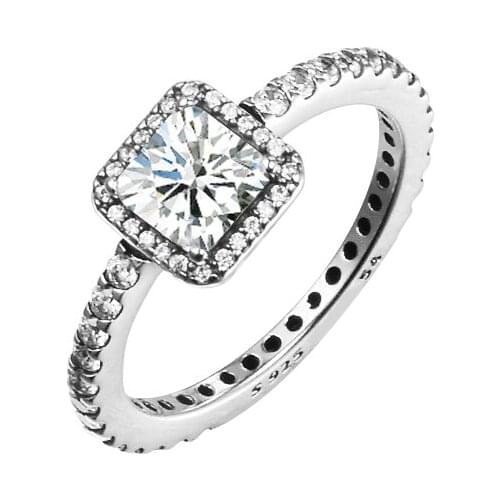 Timeless Elegance Square Rings 100% Authentic Sterling-Silver-Jewelry For Women Wholesales Free Shipping