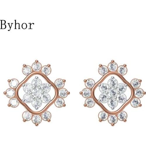 Byhor Solid 14K White/Yellow+White/Rose+White Gold 1.16ct H/SI Natural Diamonds Earrings Women Cерьги Fine Jewelry حلق الاذن