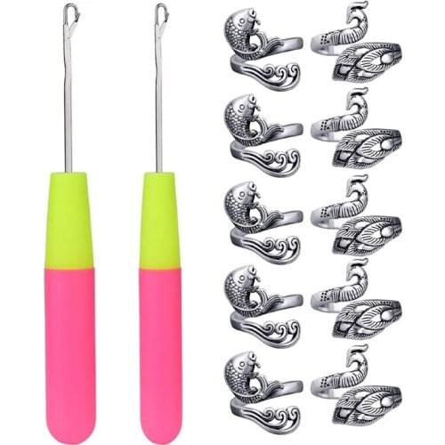 10 Pieces Adjustable Knitting Loop Ring Crochet Loop Thimble Knitting Accessories Ring Yarn Guide Finger Holder with 2 Pieces