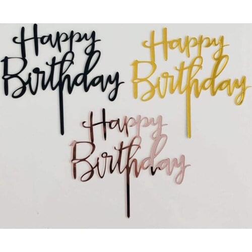 50pcs Happy Birthday Cake Topper Acrylic Letter Gold Silver Cake Top Flag Decoration for Boy Birthday Party Supplies