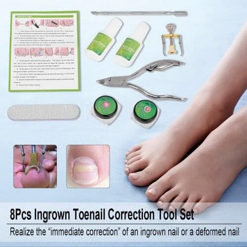 8Pcs Ingrown Toe Nail Correction Lifter Clean Tools Set Ingrown Toenail Fixer Straightening Patch Wire Nail Clipper Pusher Care