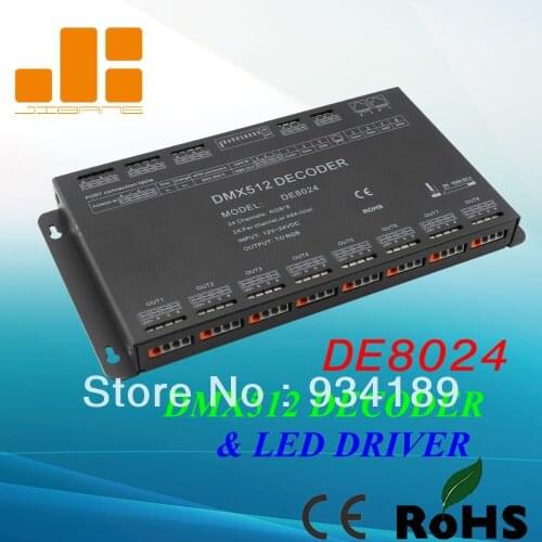 Free shipping 24 Channels DMX512 driver, RGB DMX Controller, LED decoder DMX, 12V-24V Constant Voltage Output PWM
