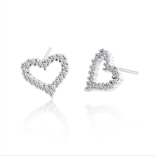 Shining Cubic Zirconia Heart Stud Earrings For Women Jewelry Fashion Lady Silver 925 Sterling Earrings Lady Accessories Female