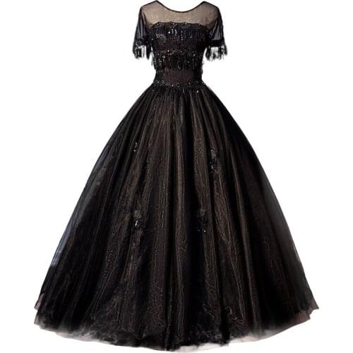 Black beading tassels ball gown long dress vintage medieval dress Renaissance princess Victoria dress