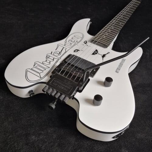 Headless electric guitar WHITE color solid body quilted maple veneer cover guitar, Free shipping