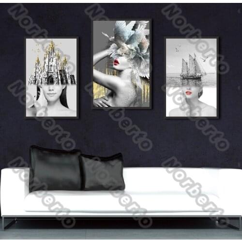 European Woman Canvas Painting Wall Art Woman Poster Charming Woman with a Red Lip for Living Room Bedroom Wall Decoration