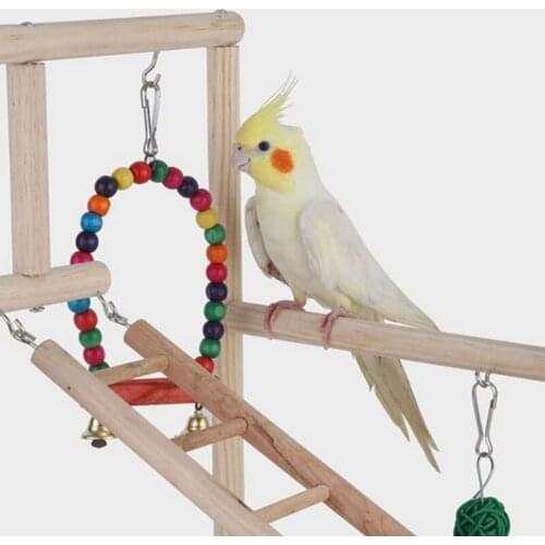 Parrot Swing Climbing Ladder Desktop Stand Wooden Playground Training Perch Platform Hanging Cage Decoration Bird Chew