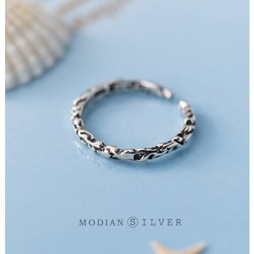Modian Genuine 925 Sterling Silver Vintage Irregular Open Adjustable Finger Ring for Women Fashion Minimalism Ring Fine Jewelry