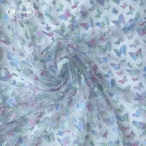 2Color Rainbow Color Butterfly 3D Applique Lace Fabric Gradient Flowers Childrens Clothing DIY Colorful Color Lace Cloth RS3202