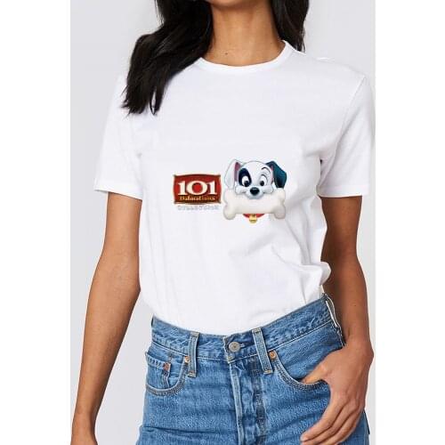 Cute 101 Dalmatians Print Basic T-shirt Womens Kawaii Cartoon White T Shirt Harajuku American Shirts Short Sleeve Dropship