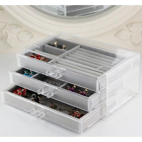 Multifunctional Jewelry Storage Box Plastic Transparent Dust Earrings Finishing Box Desktop Lagerung Rack 1 Piece