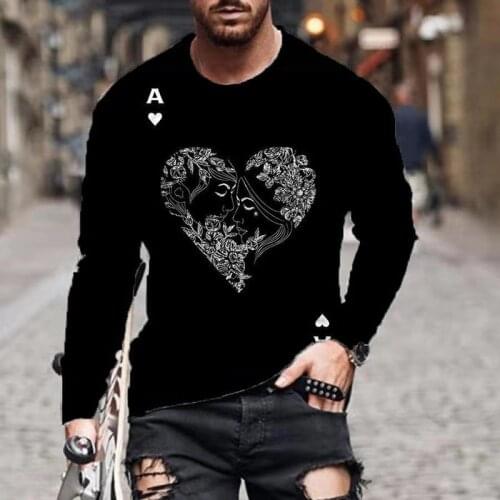 New Streetwear Fashion Retro Men T Shirt Spades Poker 3D Creative Character Casual Tees Shirt Long Sleeve T-Shirt Plus Size 5XL