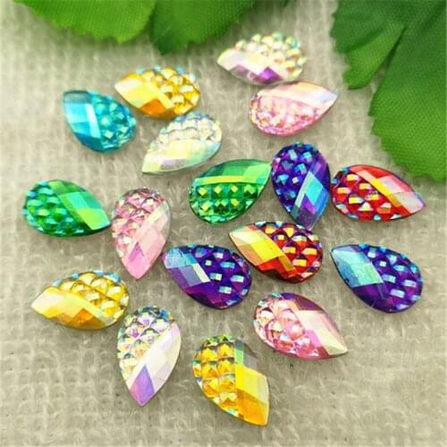 New 120PCS 8*12mm AB Resin drop Flatback Rhinestone scrapbook craft appliques DIY