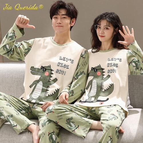 Cotton Sleepwear Spring Autumn Long Sleeve Cartoon Printing Couples Nightwear Couple Pajama New Fashion Mens Womens Loungewear