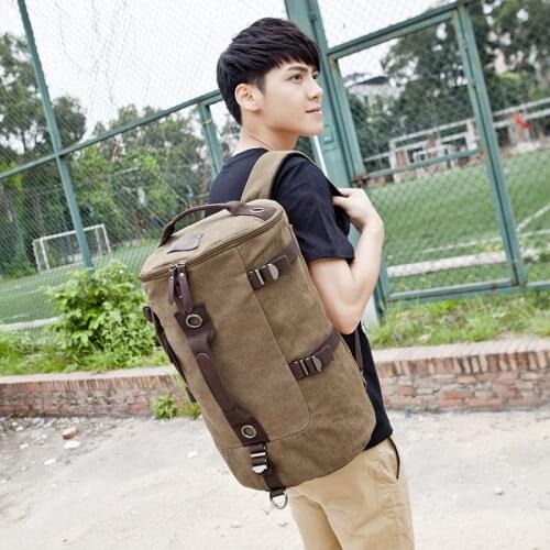 Solid Color Zipper Backpack Bag Rucksack Bucket High Quality for Men Mens Casual Canvas Travel Bag Big
