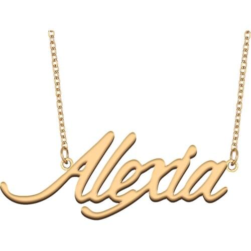 Alexia Name Necklace for Women Stainless Steel Jewelry 18k Gold Plated Alphabet Nameplate Pendant Femme Mother Girlfriend Gift