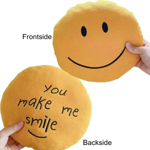 "You Make Me Smile" Word Smiling Pillow Stuffed Round Smile Yellow Ball Cushion Chocolate Beans Snack Pillow Sofa Decor Boy Gift