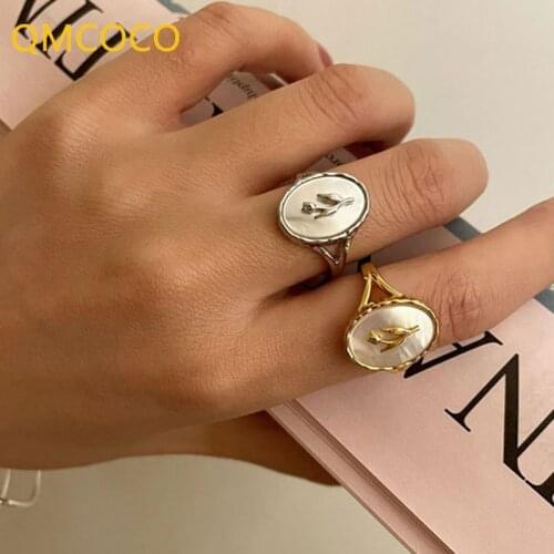 QMCOCO 925 Silver Rose Flower Rings Elegance Luxury Bride Jewelry For Women Fashion Ellipse Geometric Party Accessories