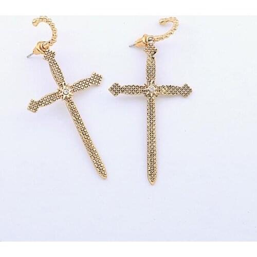 Earrings Vintage Boho Gold Color Cross Drop Earrings for Women Baroque Bohemian Large Long Earrings Jewelry Brincos