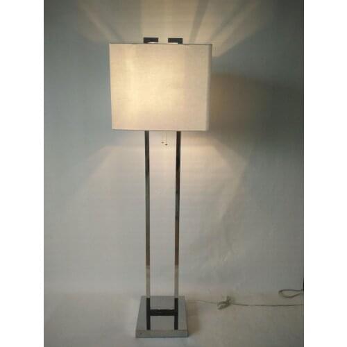 Modern light luxury H-shaped stainless steel linen lampshade floor lamp hotel room model room floor lamp