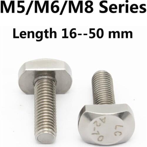 T Head Screw Bolts M5 M6 M8 304 Stainless Steel Metric Thread T Shape Square Hammer Head Type Screw Bolt Fastener chute T-bolt