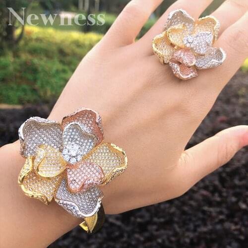 Newness Luxury Geometric Flower KoreanBangle Ring Set Fashion Jewelry Sets For Women Wedding Engagement brincos para as mulheres