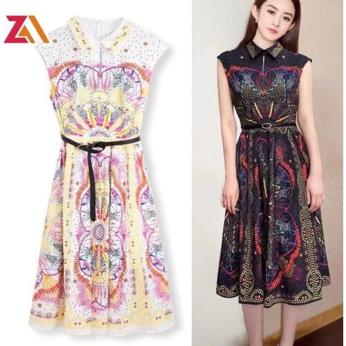 ZALady designer Celebrity vintage pritned midi shirt dresses for women zevity trap summer dress with floral pattern femme robes