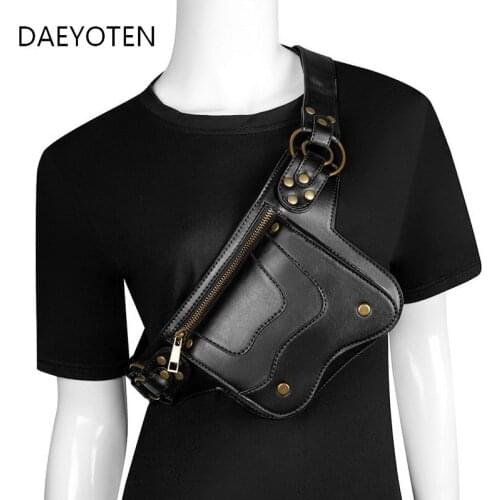 DAEYOTEN Punk Rivet Women Chest Bag Steampunk Leg Bag Motorcycle Gothic Retro Fanny Pack PU Leather Waist Bags Travel ZM0263