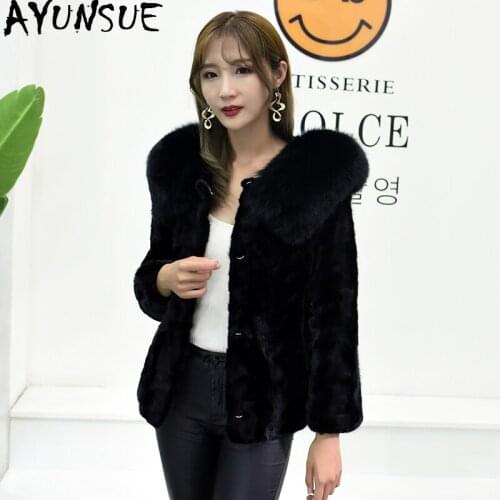AYUNSUE Real Mink Coat Female Jacket Winter Jacket Women Clothes 2020 Fox Fur Collar Natural Fur Jackets Chaqueta Mujer MY4137