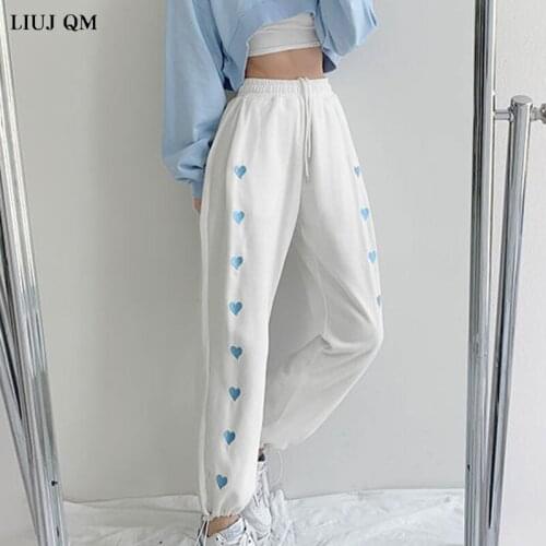 2021 Spring New Loose Large Size Womens Printed Love Sweatpants Womens Casual Footwear Pants Elastic Waist Harem Pants Women