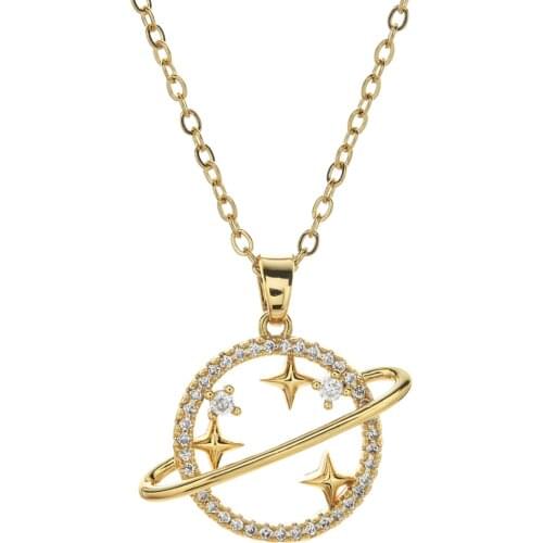 ZMZY Stainless Steel Chain Micro-set Rhinestones Cosmic Star Necklaces for Women Choker Luxury Pendant Necklace Girl Jewelry