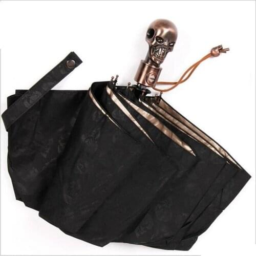 Automatic Women Men Rain Umbrella Skull Cartoon Outdoor Business Luxury Male Windproof Sunscreen Anti-UV Sun Parasol Black