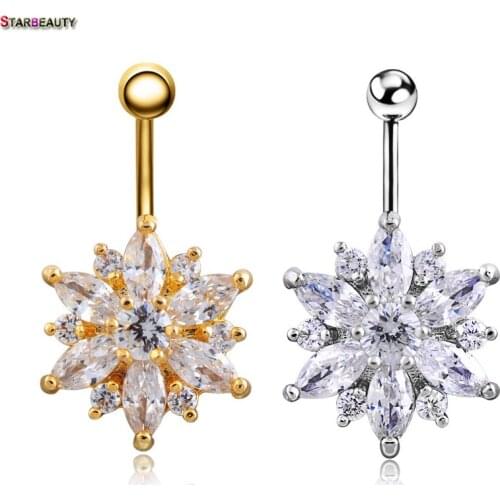 1pc/lot 14G Holy Lotus Navel Piercing Ombligo Gold White AAA Zircon Petal Belly Button Rings Industrial Piercing Nombril Pircing