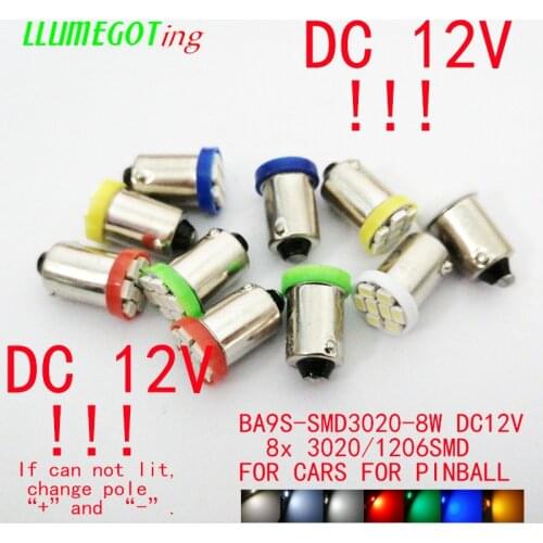 100pcs BA9S T4W #44 #47 LED Bulb 8 SMD 3020 1206 Colorful Super Bright DC 12V for Pinball Game Machine Led Lamps